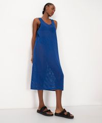 Vestido Midi De Tricô Ateliê Mão De Mãe Azul
