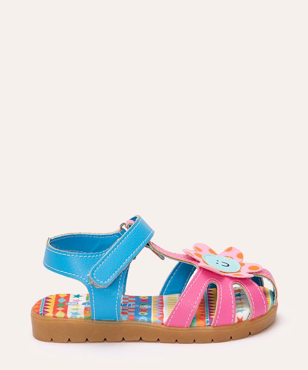 sandália infantil recortes em tiras flor mooui rosa 26