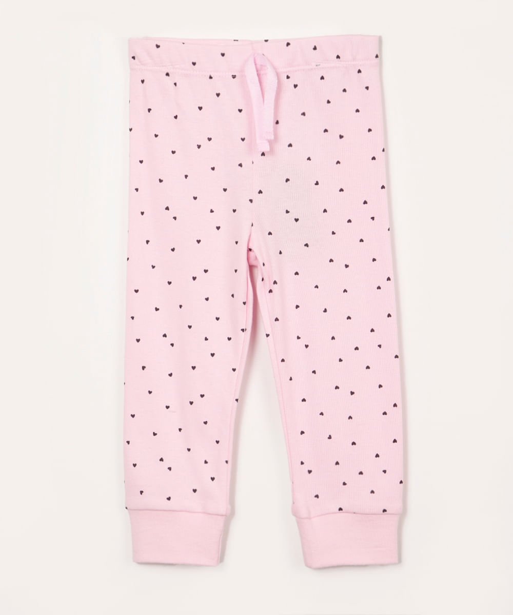 calça legging infantil poá coração rosa