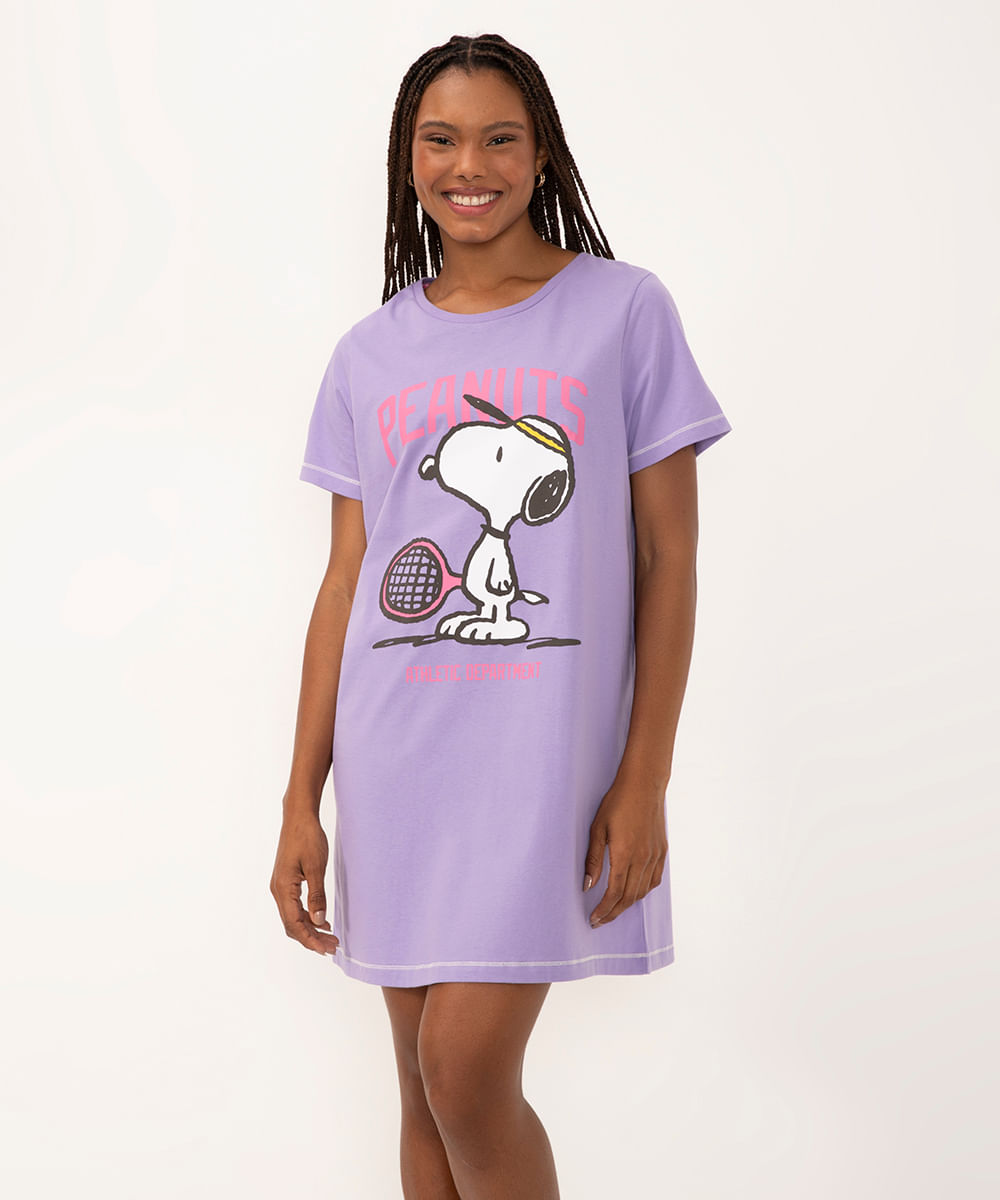 camisola de algodão snoopy manga curta lilás