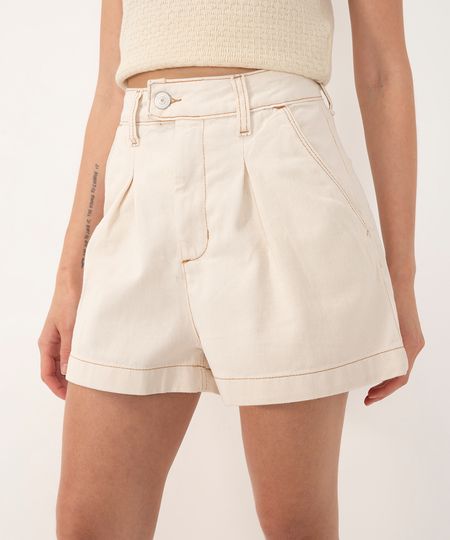 short de sarja cintura super alta cru 34 short de sarja cintura super alta cru 34