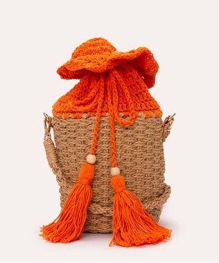 Bolsa Bucket Com Crochê E Cestaria Ateliê Mão De Mãe Laranja