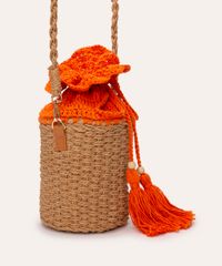 Bolsa Bucket Com Crochê E Cestaria Ateliê Mão De Mãe Laranja