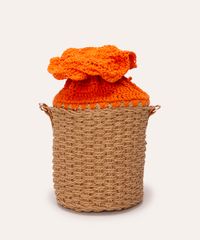 Bolsa Bucket Com Crochê E Cestaria Ateliê Mão De Mãe Laranja