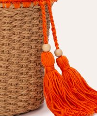 Bolsa Bucket Com Crochê E Cestaria Ateliê Mão De Mãe Laranja
