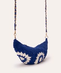 Bolsa Baguete De Crochê Com Corrente Ateliê Mão De Mãe Azul