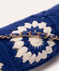 Bolsa Baguete De Crochê Com Corrente Ateliê Mão De Mãe Azul