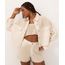 Jaqueta Cropped De Sarja Com Crochê Ateliê Mão De Mãe Off White