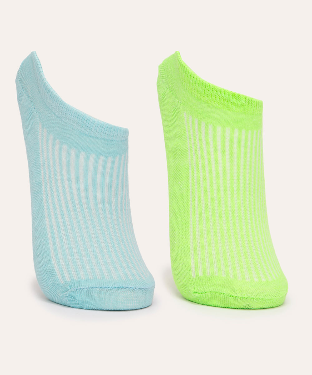 kit de 2 pares de meias invisíveis texturizadas colorido