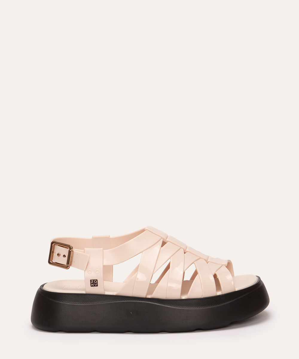 sandália flatform com tiras e fivela change zaxy off white