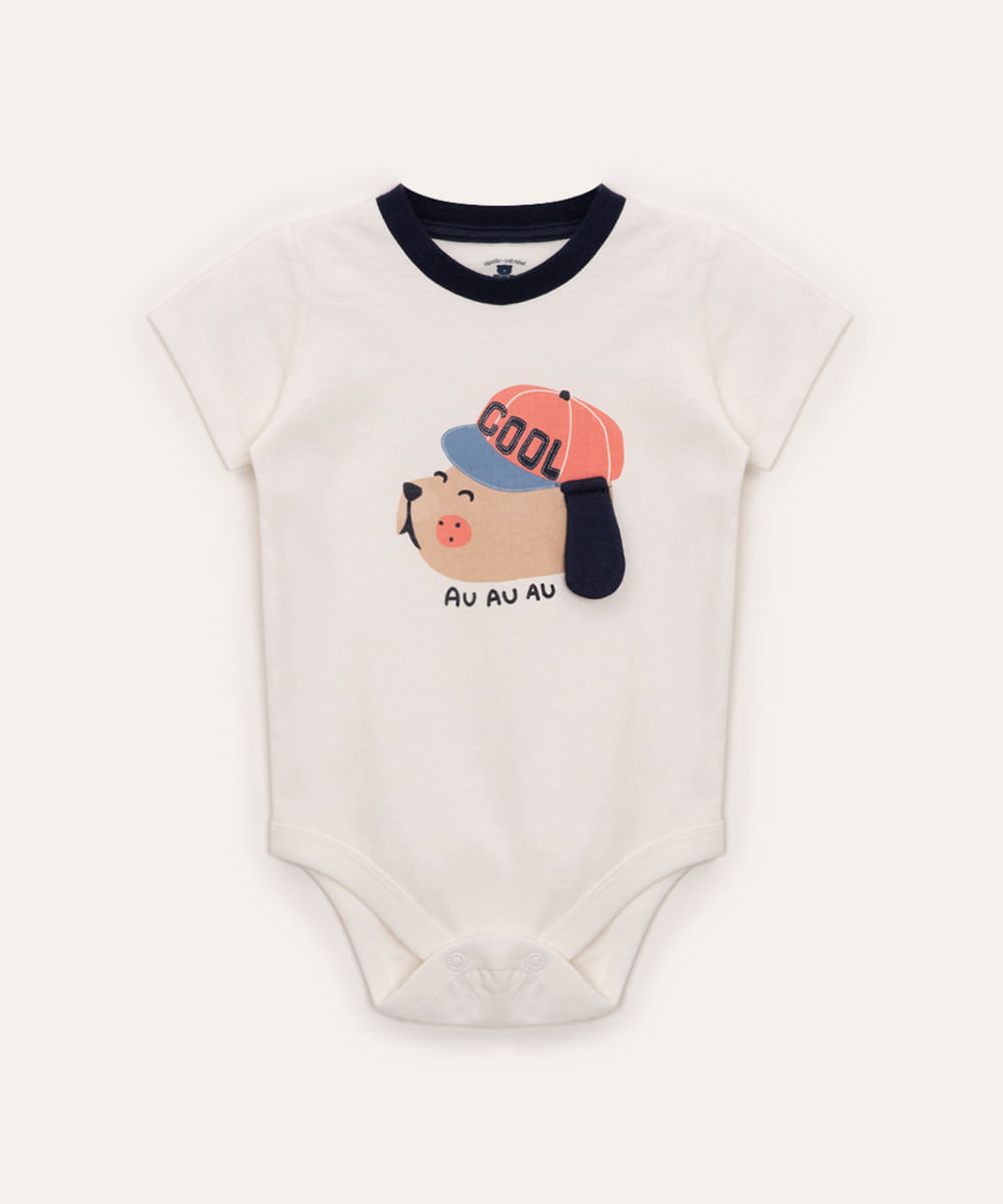 body infantil cachorro manga curta off white