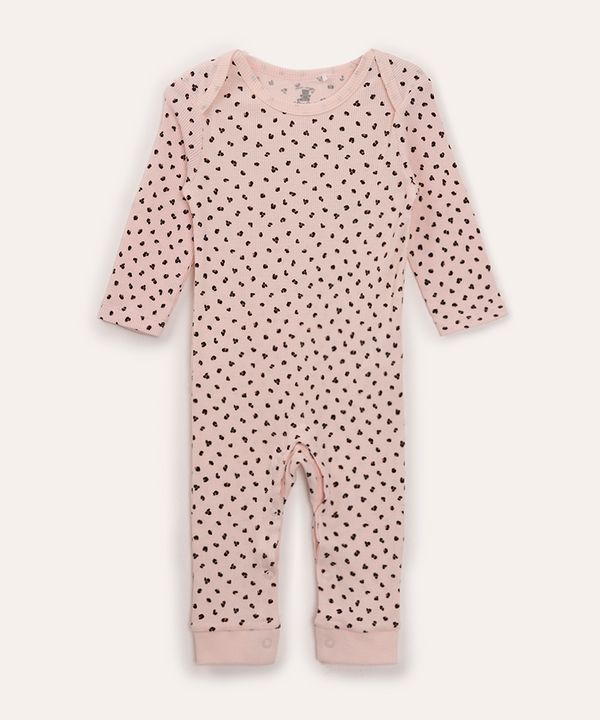 macacão infantil longo animal print rosa 3-6