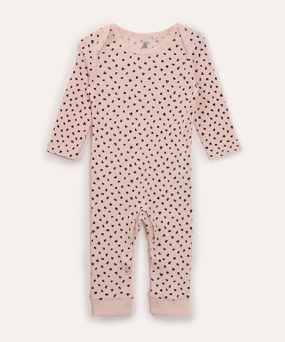 macacão infantil longo animal print rosa