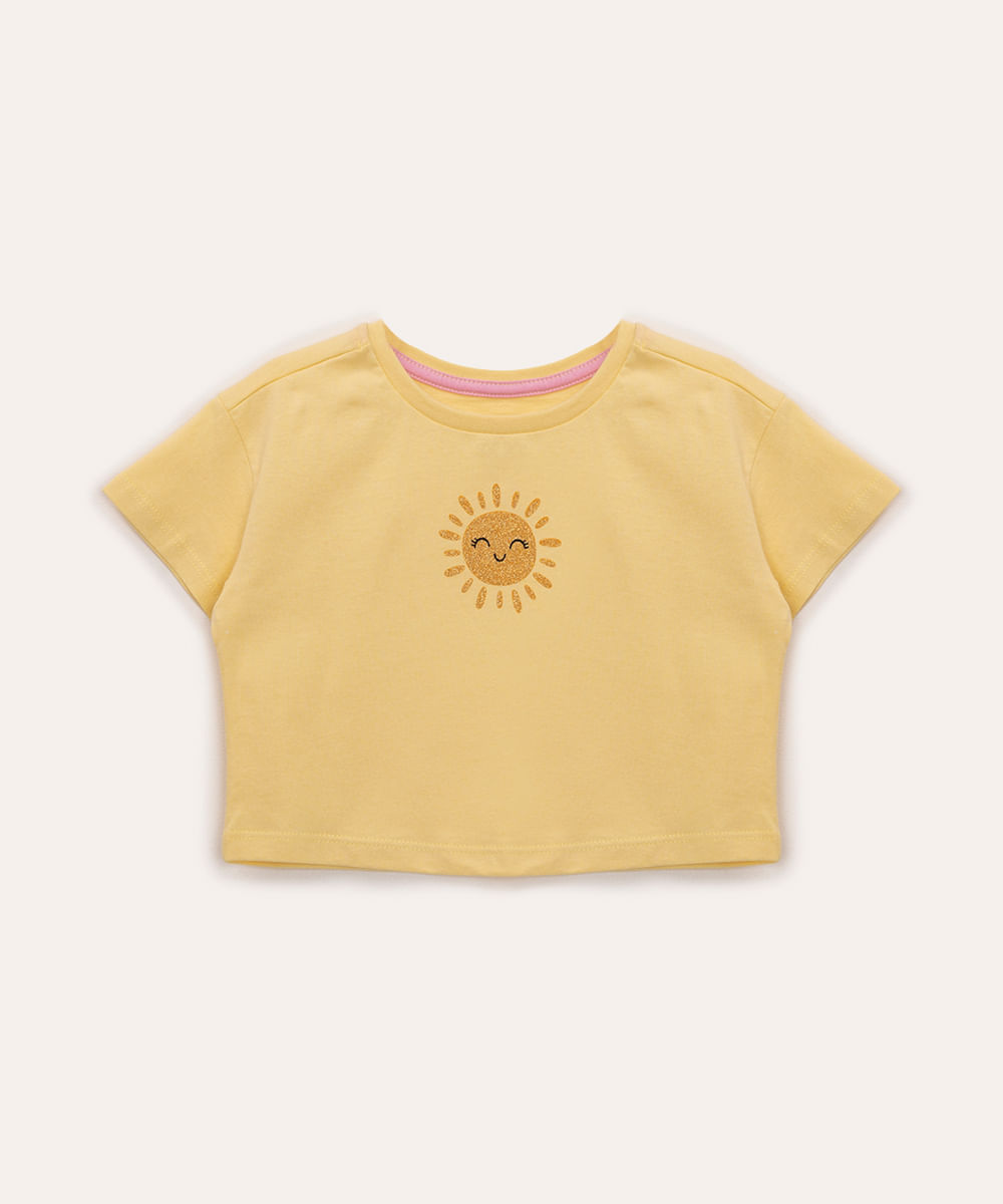 camiseta infantil de algodão sol manga curta amarelo