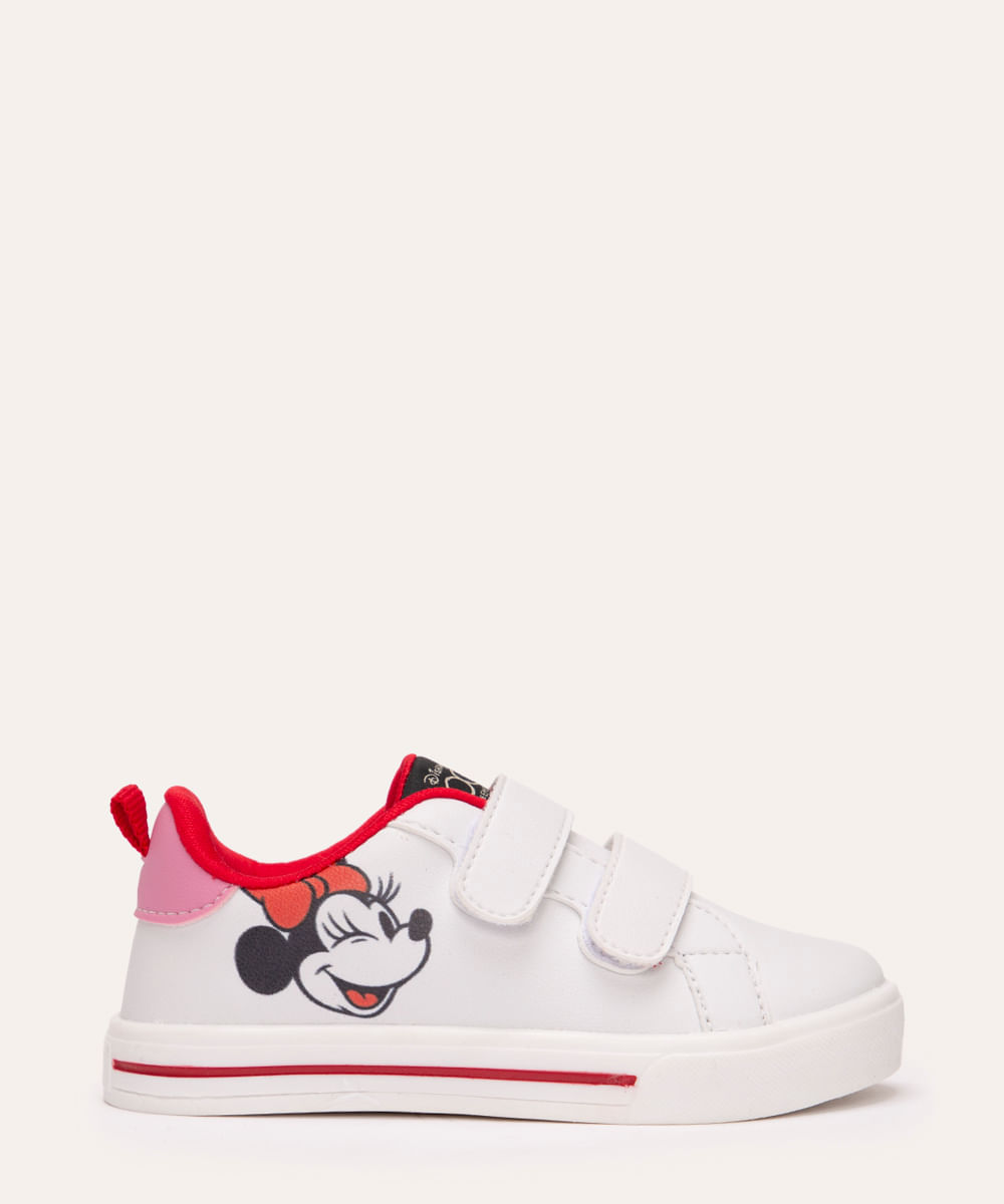 tênis infantil minnie cano baixo velcro branco