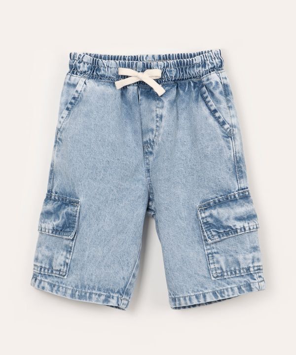 bermuda jeans infantil com bolsos azul claro marmorizado 10