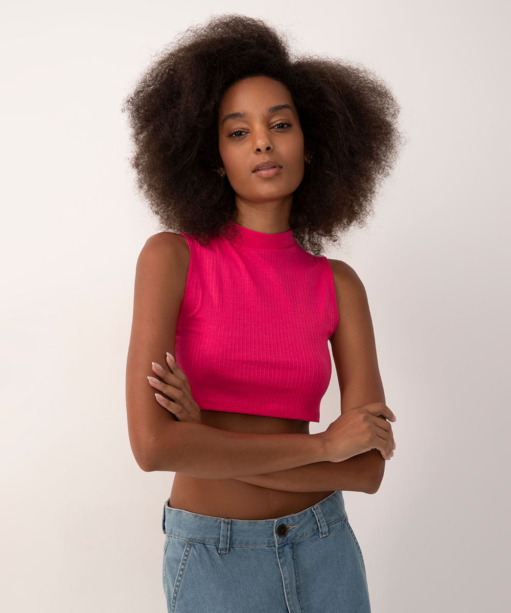 blusa cropped gola alta rosa