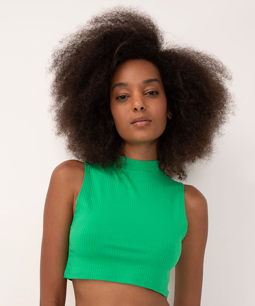 blusa cropped gola alta verde