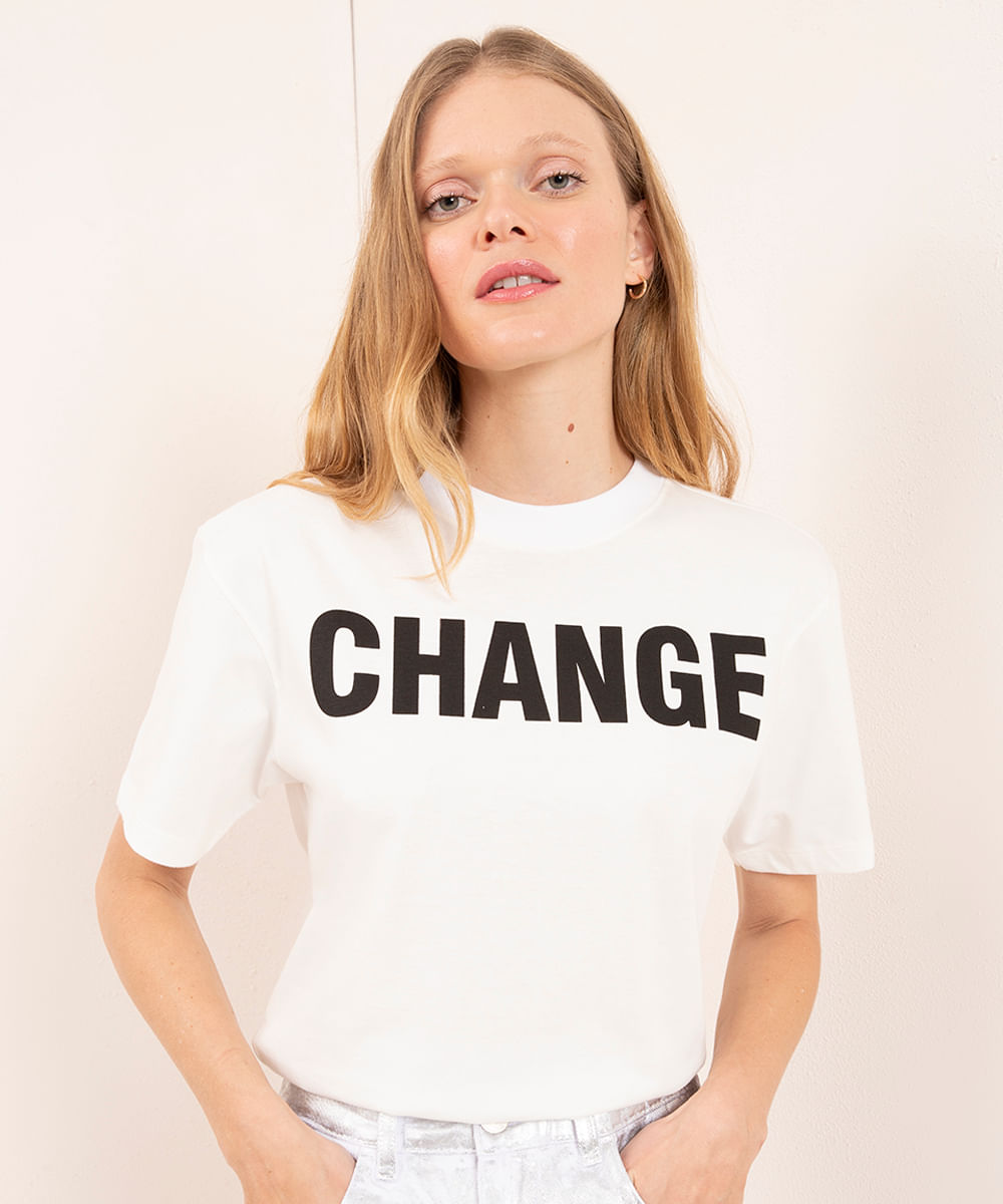 camiseta de algodão change manga curta mindset off white