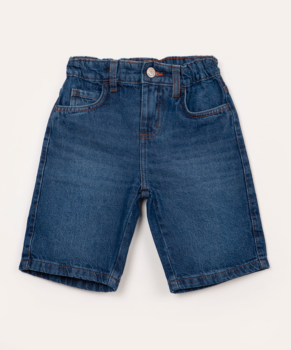 bermuda jeans infantil slim com bolso azul médio