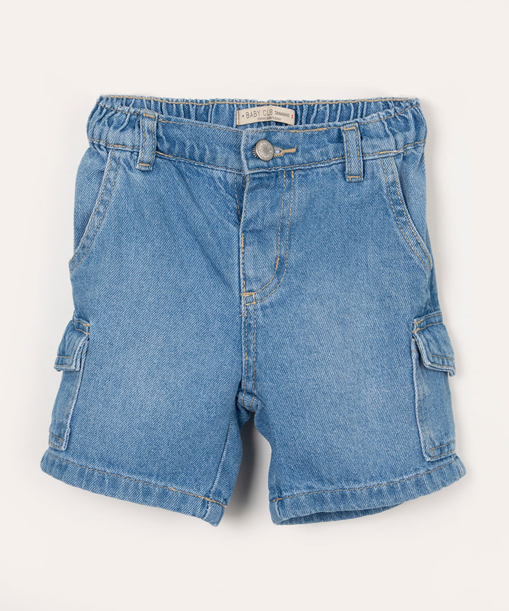 short jeans infantil slim com bolso azul médio