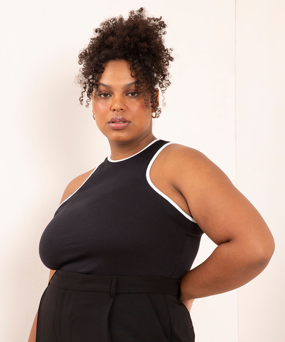 regata canelada plus size mindset preto