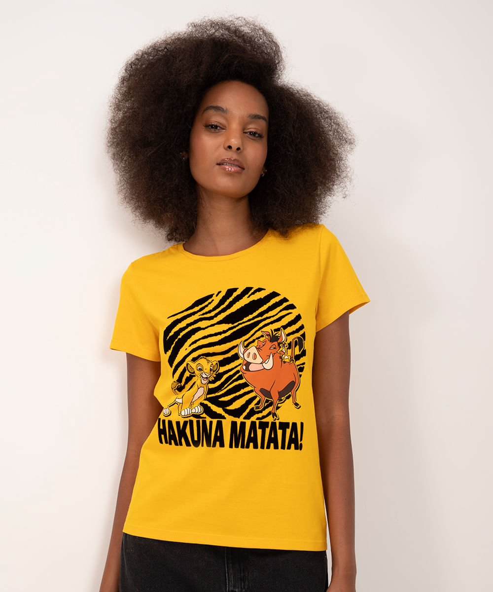 camiseta de algodão hakuna matata manga curta amarelo