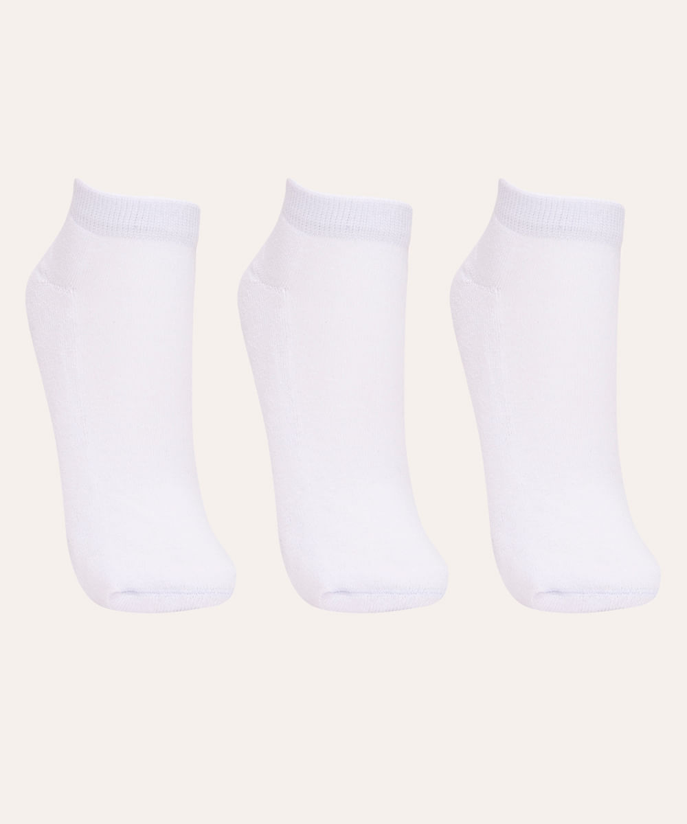 kit de 3 pares de meias cano baixo atoalhada branco