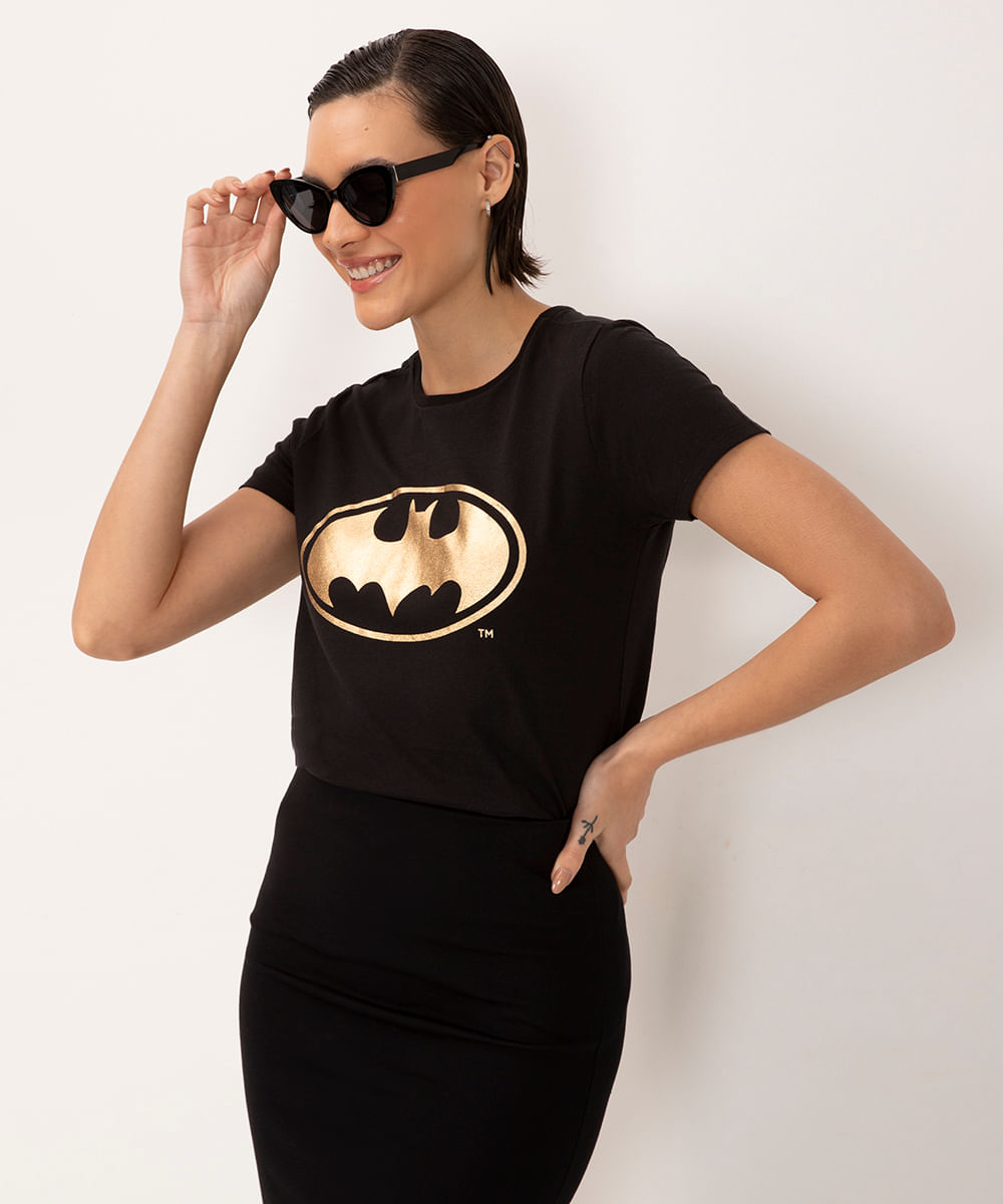 camiseta de algodão batman manga curta preto