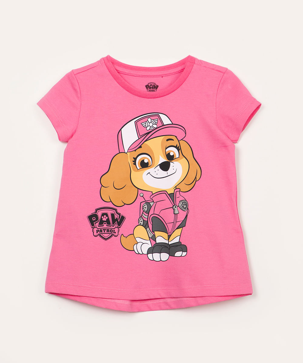 blusa de algodão infantil patrulha canina manga curta pink