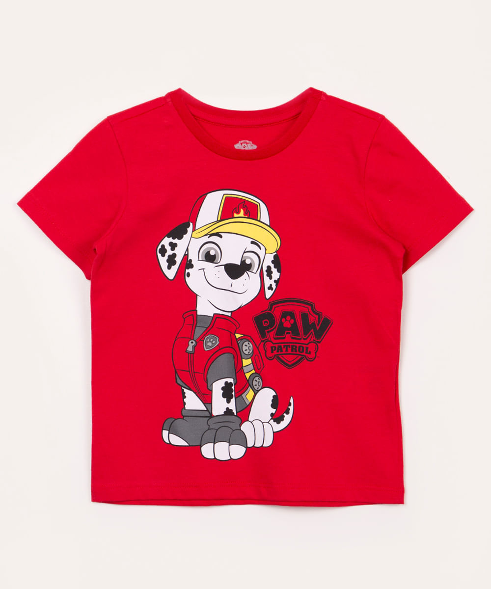 camiseta de algodão infantil patrulha canina manga curta vermelho