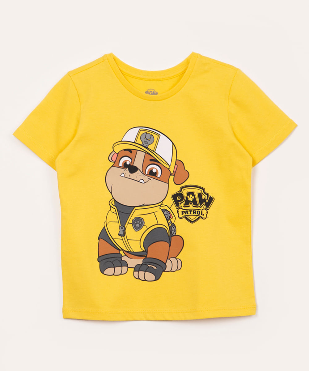 camiseta de algodão infantil patrulha canina manga curta amarela