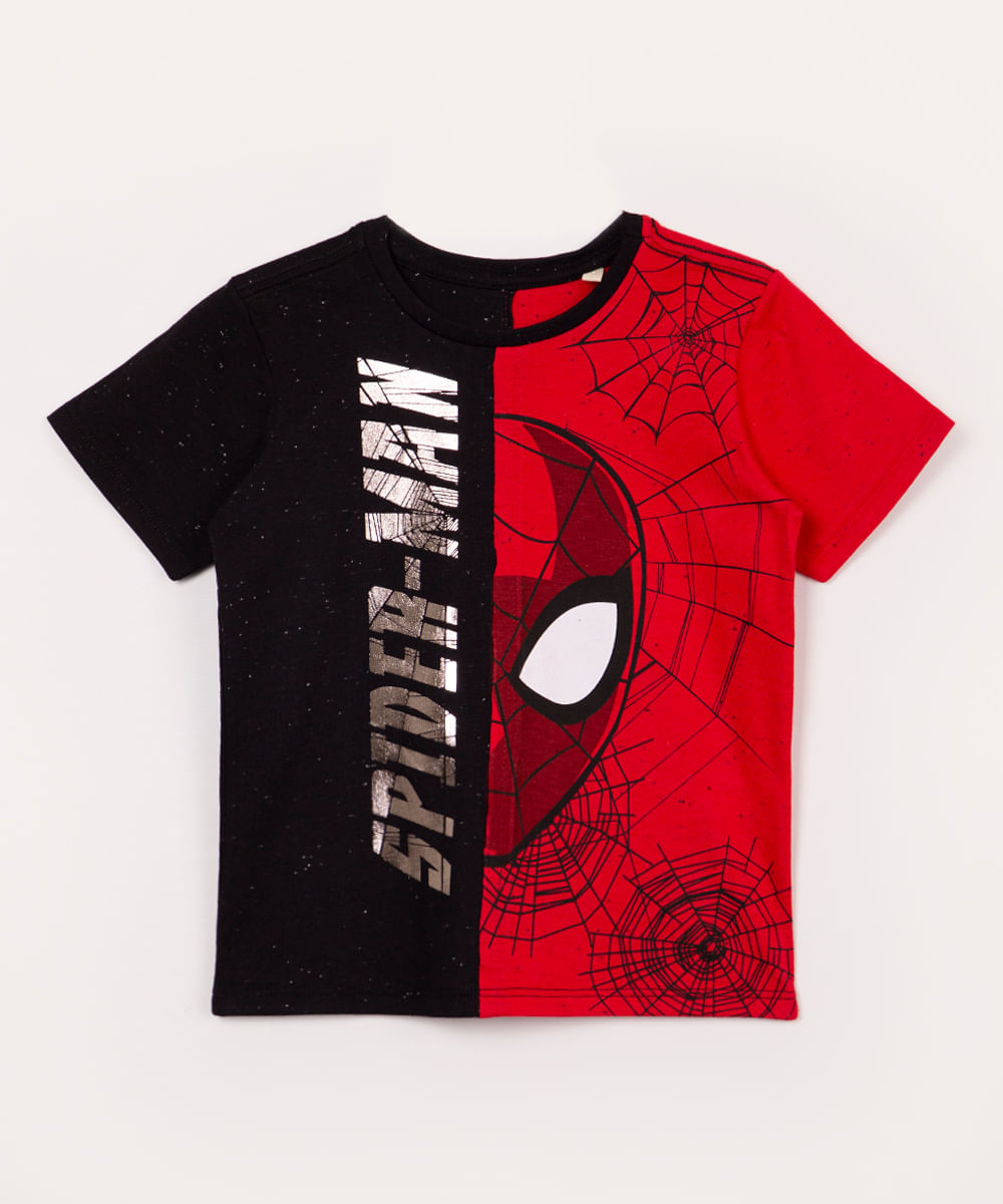 camiseta de algodão infantil homem aranha manga curta preta