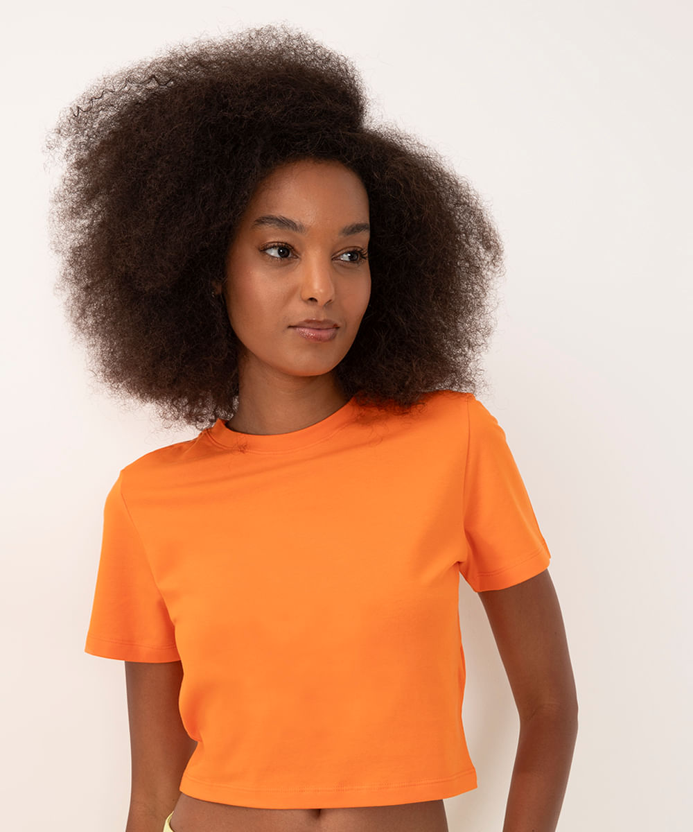 blusa básica baby look laranja médio