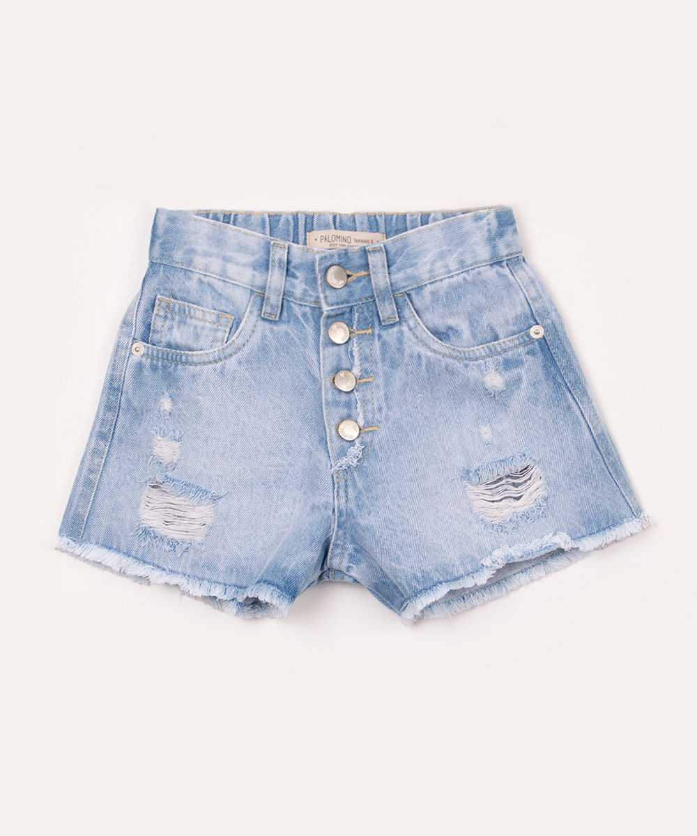 short jeans infantil destroyed azul claro