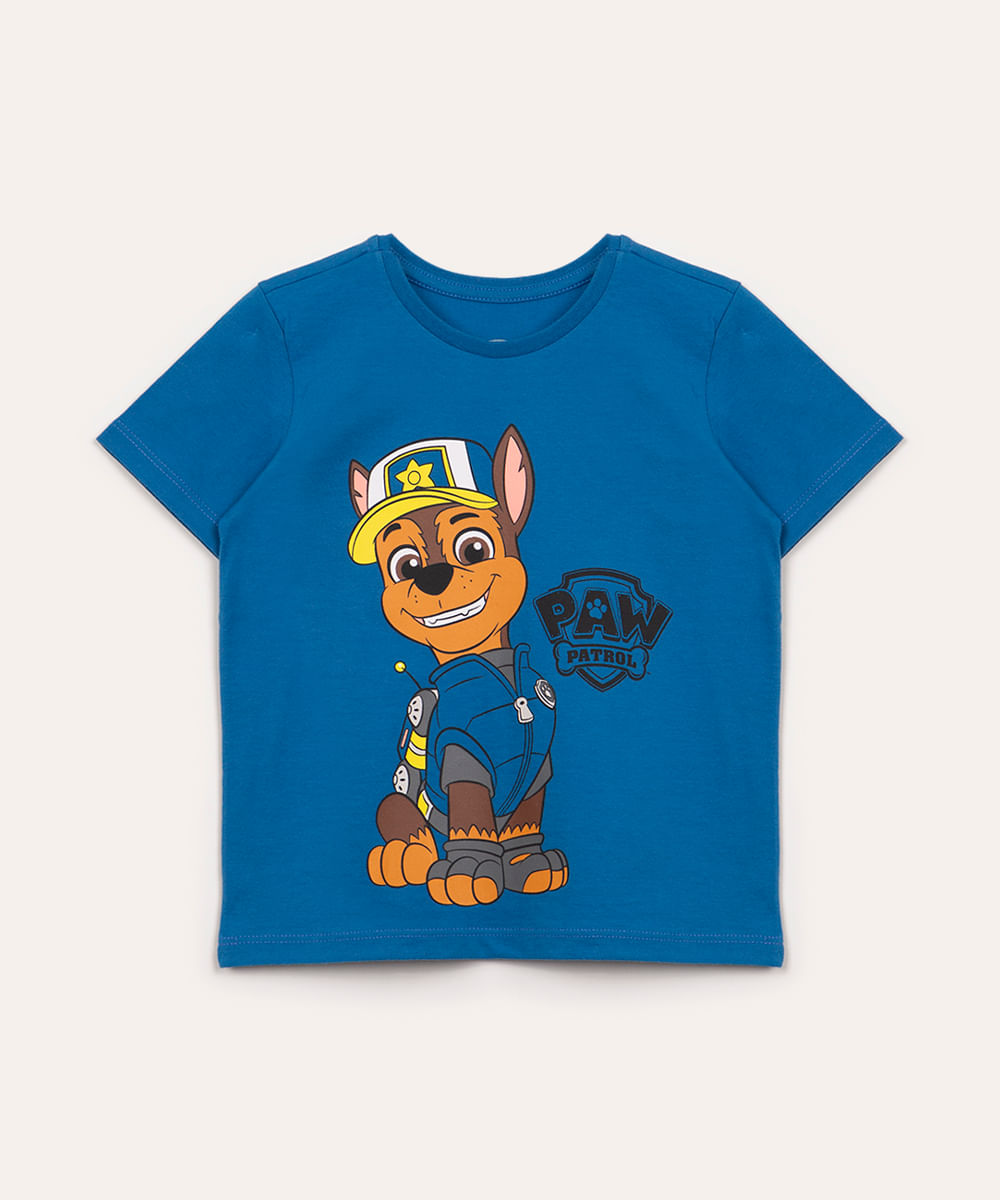 camiseta de algodão infantil patrulha canina manga curta azul royal