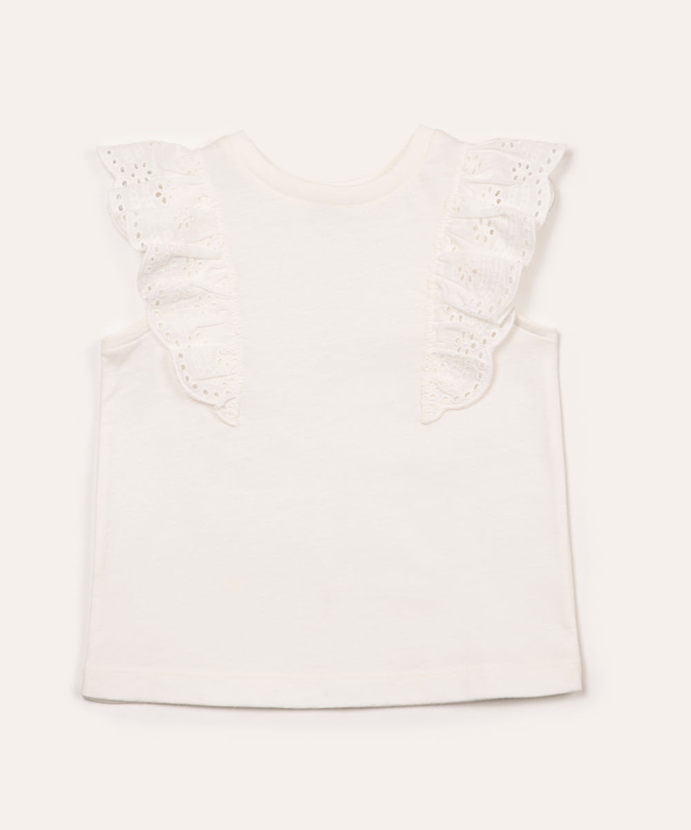 blusa de algodão infantil com babado em laise branco