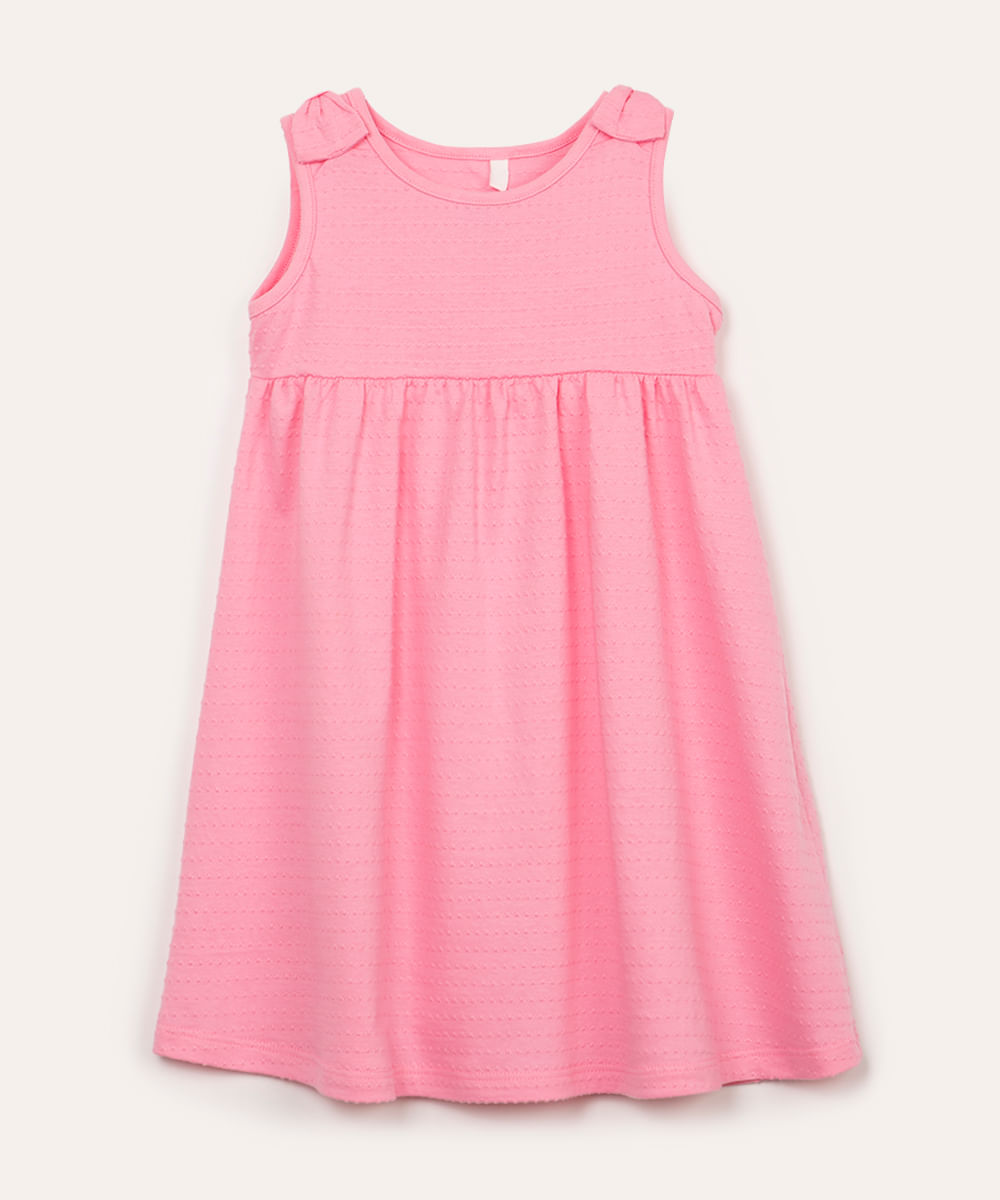 vestido infantil texturizado com laços pink