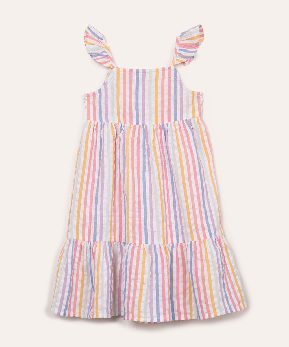 vestido de algodão infantil listrado com babado off white