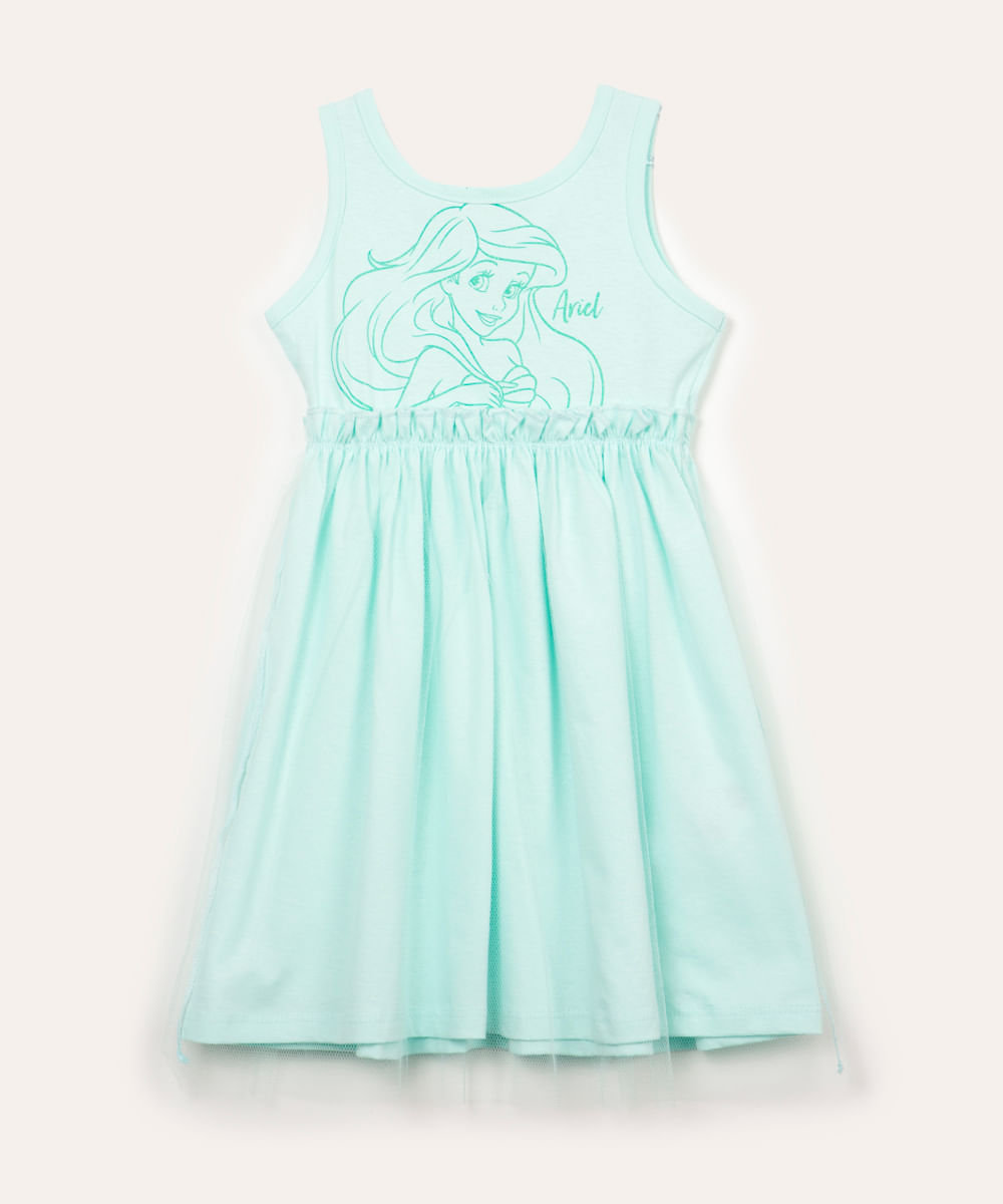 vestido infantil de algodão ariel pequena sereia azul