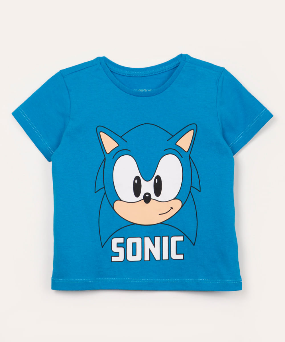 camiseta infantil de algodão sonic manga curta azul