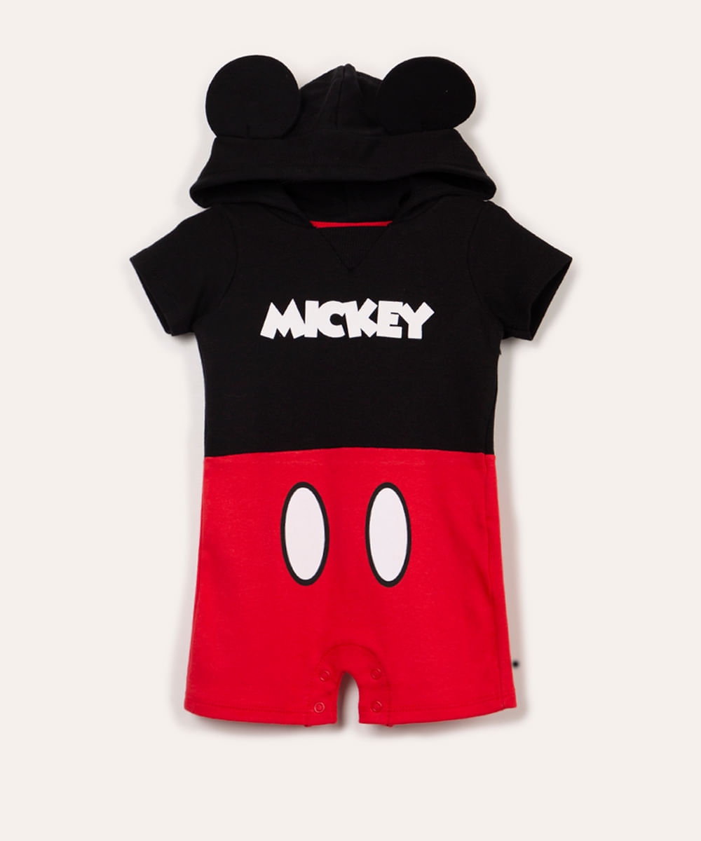 macacão curto infantil mickey mouse capuz com orelhas preto