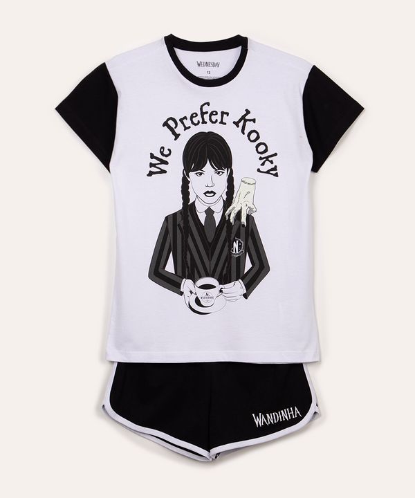 pijama juvenil de algodão wandinha branco 10