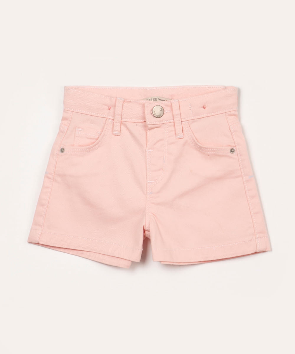 short jeans infantil reto com bolso rosa