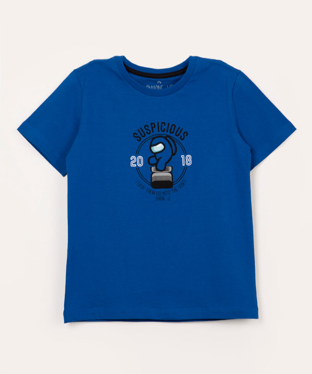 camiseta infantil de algodão among us manga curta azul