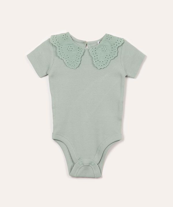 body infantil de algodão gola boneca manga curta verde 12-18