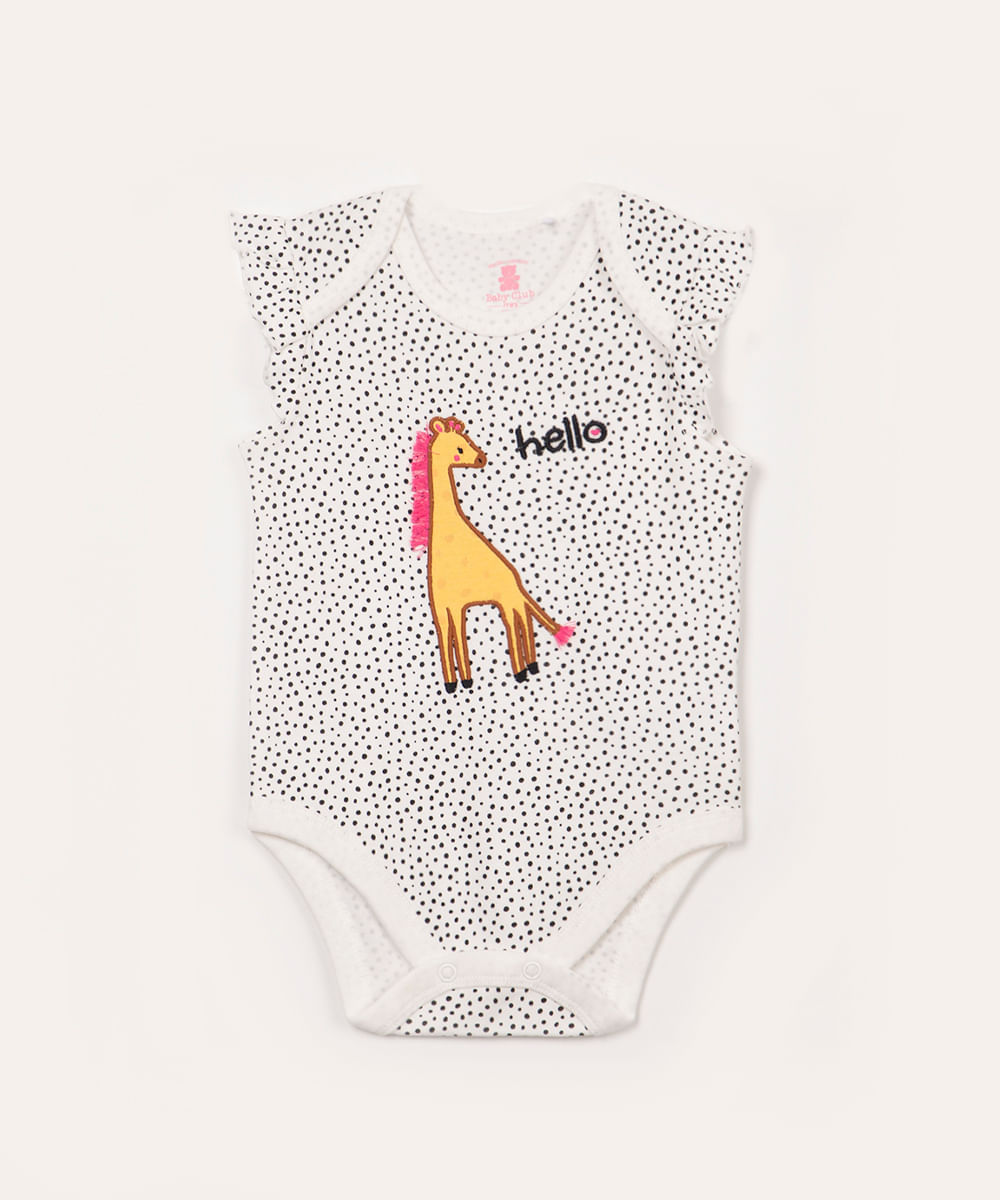 body infantil de algodão poá girafa manga curta off white