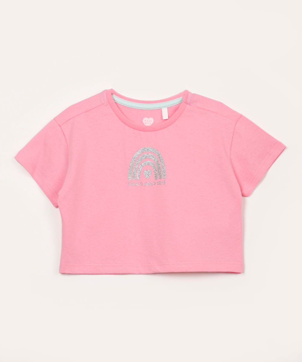 blusa infantil cropped arco íris pink