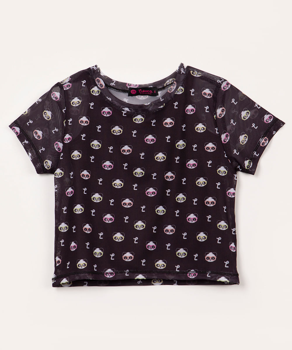 blusa de tule infantil luluca manga curta preto