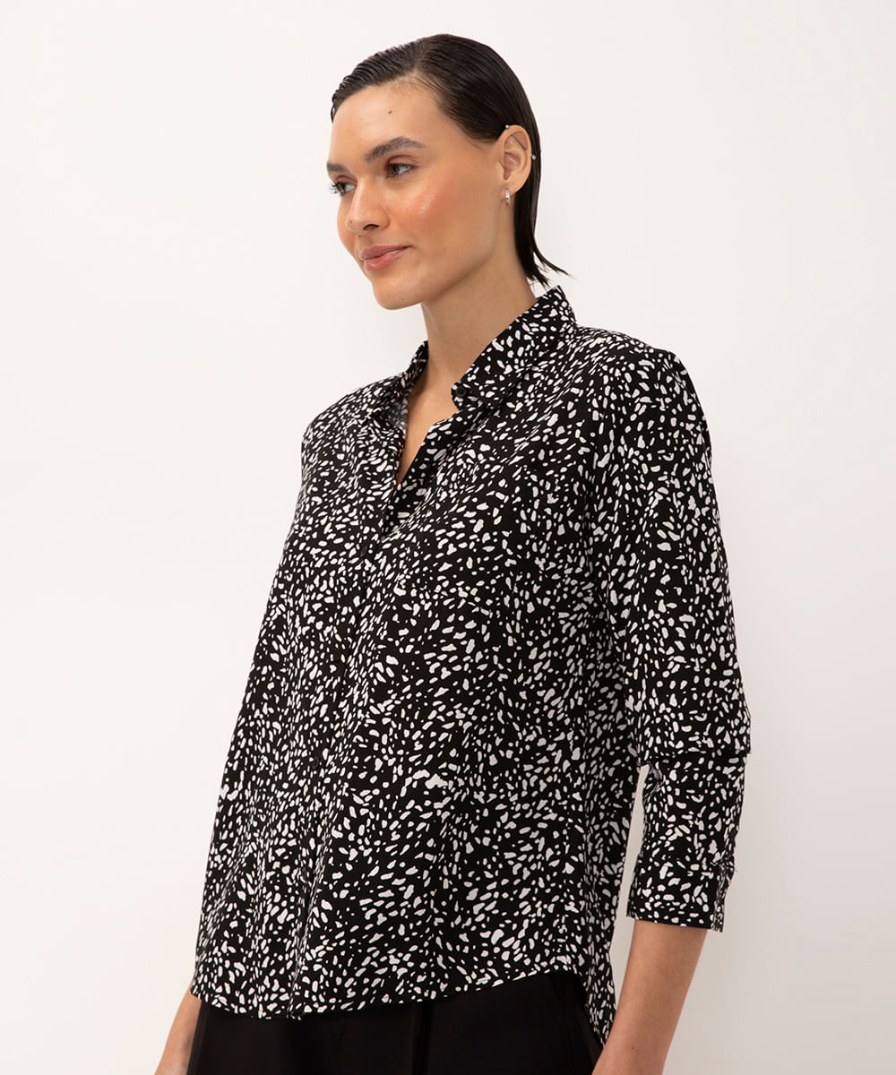 camisa de viscose abstrata preto